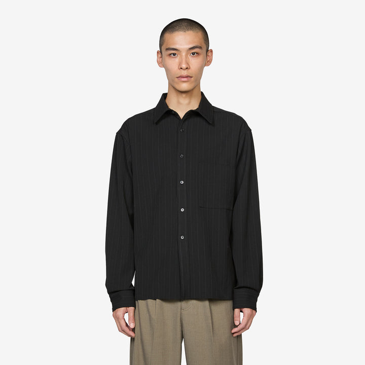 Hold Longsleeve Shirt Black Pinstripe Front