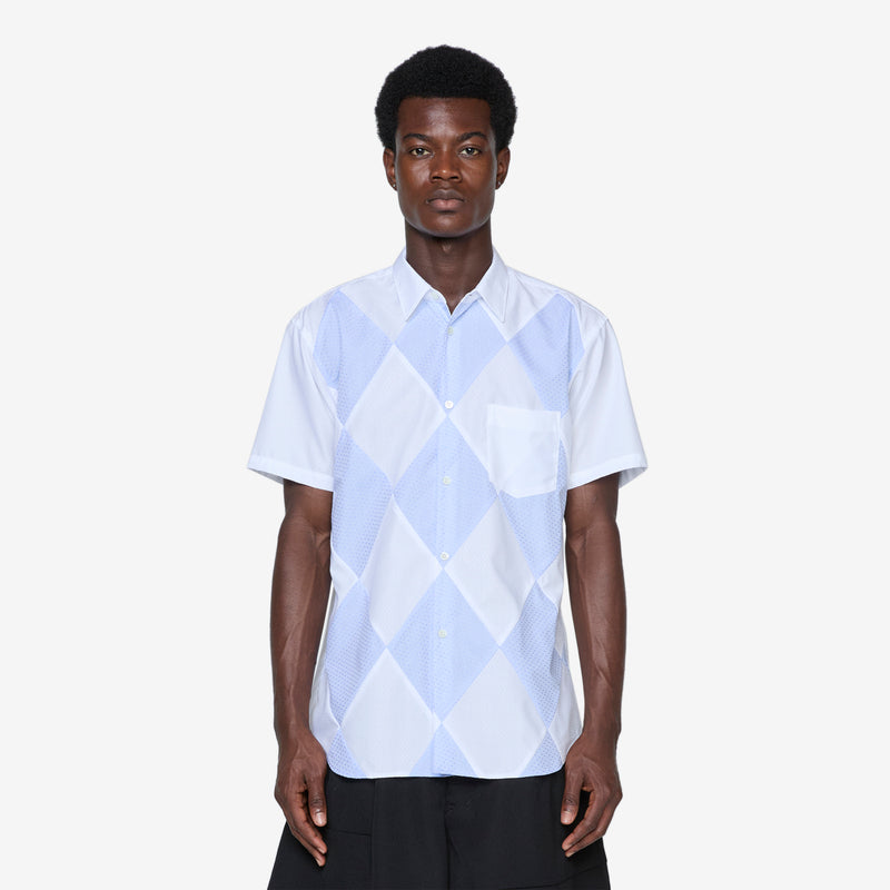 Diamond Patchwork Shirt White | Blue