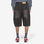 Super Wide Curve Double Knee Cropped Denim Pants Black