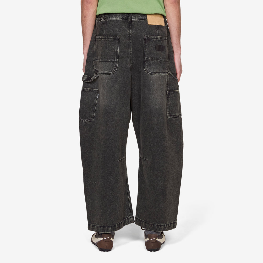 Super Wide Curve Double Knee Painter Denim Pants Black Pants