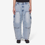Super Wide Curve Double Knee Painter Denim Pants Sax Blue
