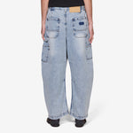 Super Wide Curve Double Knee Painter Denim Pants Sax Blue