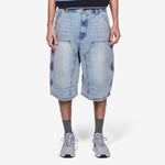 Super Wide Curve Double Knee Cropped Denim Pants Sax Blue