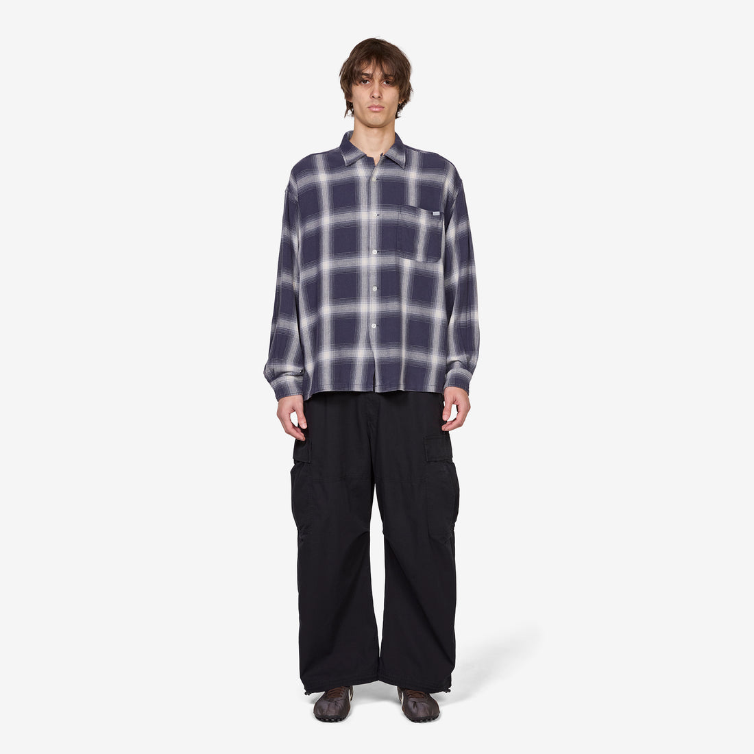 Ombre Bleached Long Sleeve Shirt Navy Shirts