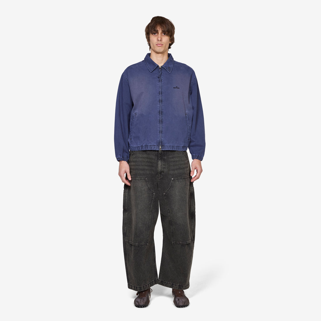Super Wide Curve Double Knee Painter Denim Pants Black Pants