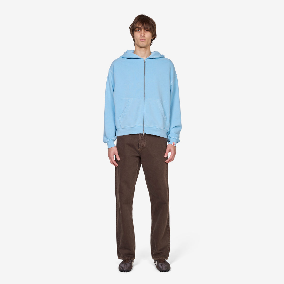 Distressed Zip Up Hoodie Sky Blue Jumpers