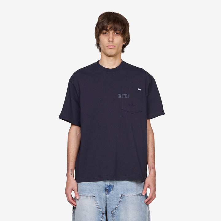 Hidden Logo Pocket Piece Dyed T-Shirt Navy Front