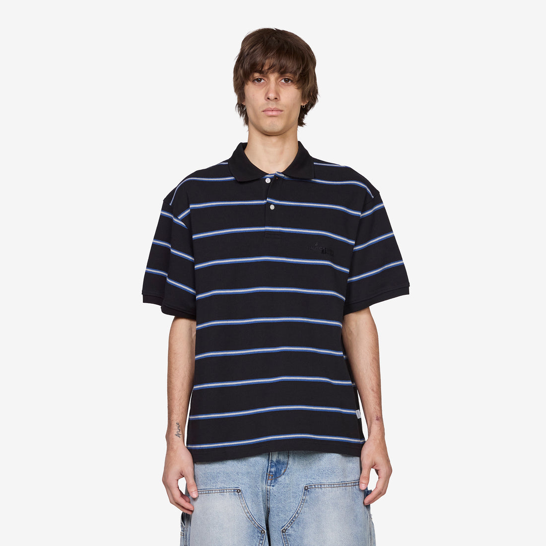 Striped Pique Polo Shirt Black Shirts