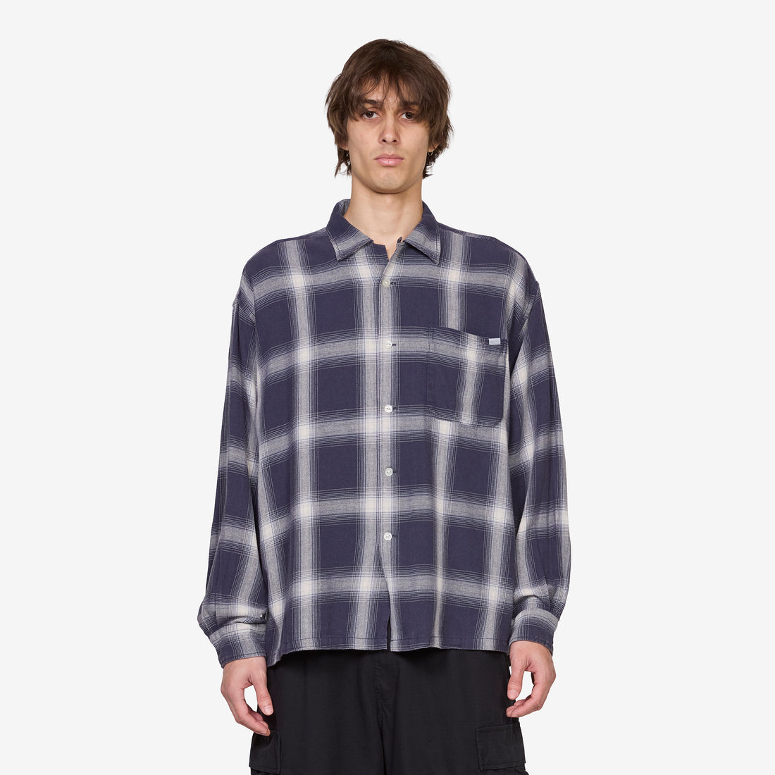 Ombre Bleached Long Sleeve Shirt Navy Shirts