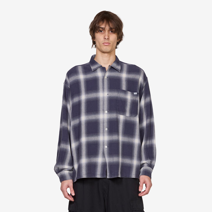 Ombre Bleached Long Sleeve Shirt Navy Front