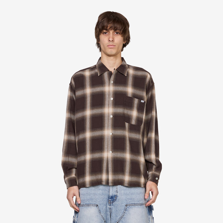 Ombre Bleached Long Sleeve Shirt Brown Front