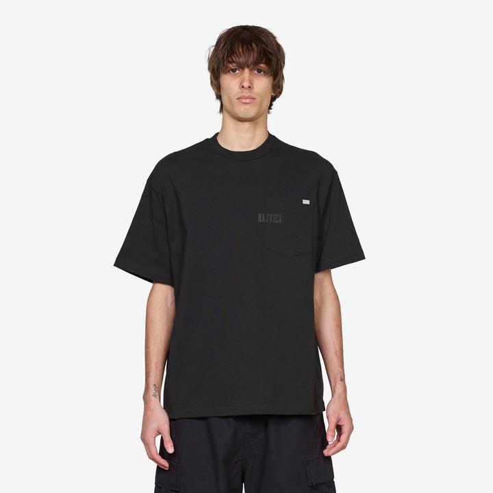 Hidden Logo Pocket Piece Dyed T-Shirt Black Front