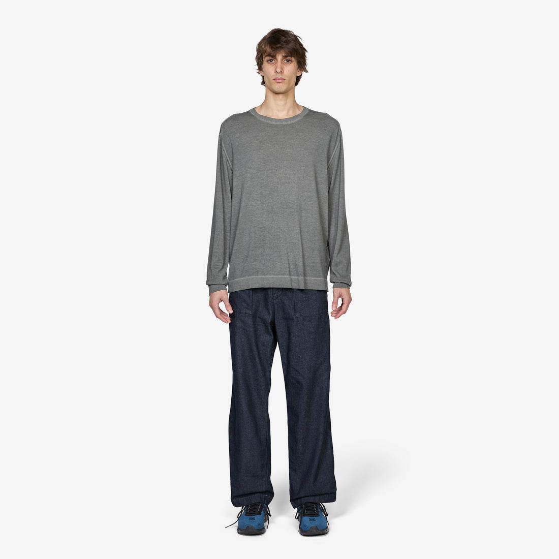 Cotton Crepe Double Dyed Crewneck Sweater Gunmetal Jumpers
