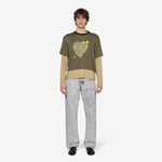 Heart Message Stripe Layered Longsleeve T-Shirt Khaki