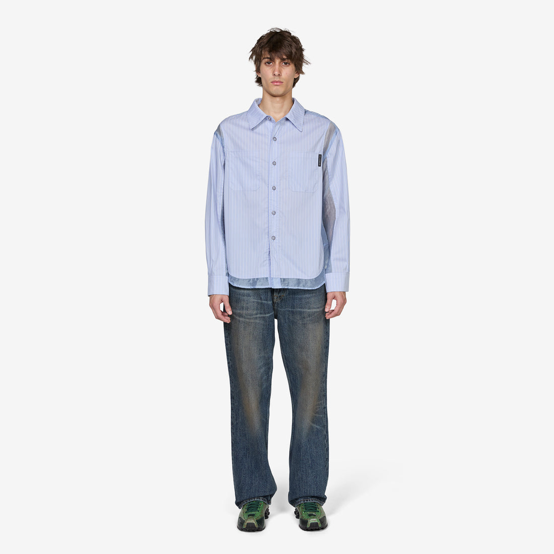 Aprol Organza Panel Shirt Sky Blue Shirts