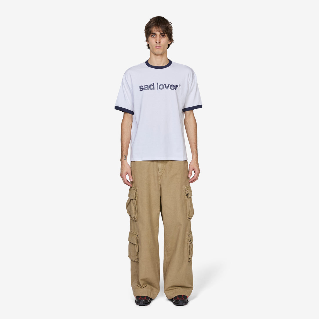 Sad Lover Ringer T-Shirt White | Navy Tees