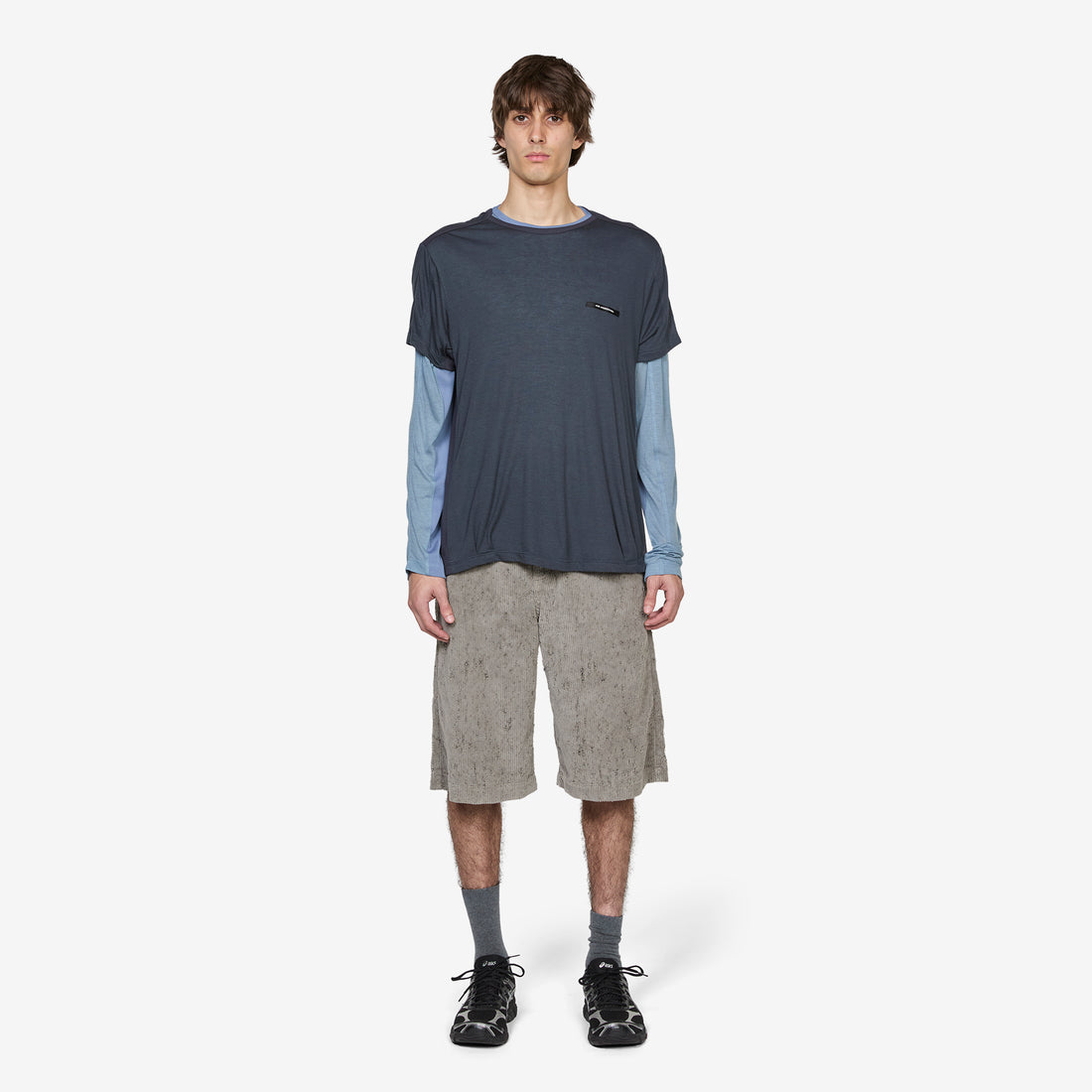 Brad Wool Layered T-Shirt Asphalt | Slate Blue Tees