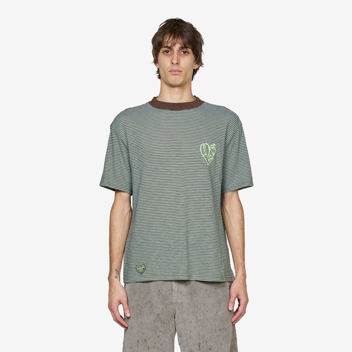 Heart Logo Stripe T-Shirt Mint | Chocolate Front