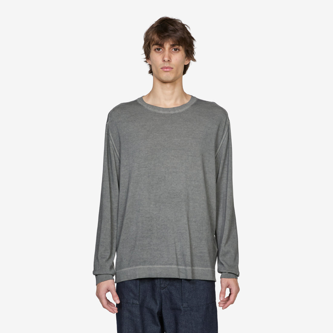 Cotton Crepe Double Dyed Crewneck Sweater Gunmetal Jumpers