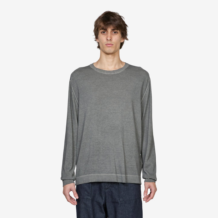 Cotton Crepe Double Dyed Crewneck Sweater Gunmetal Front