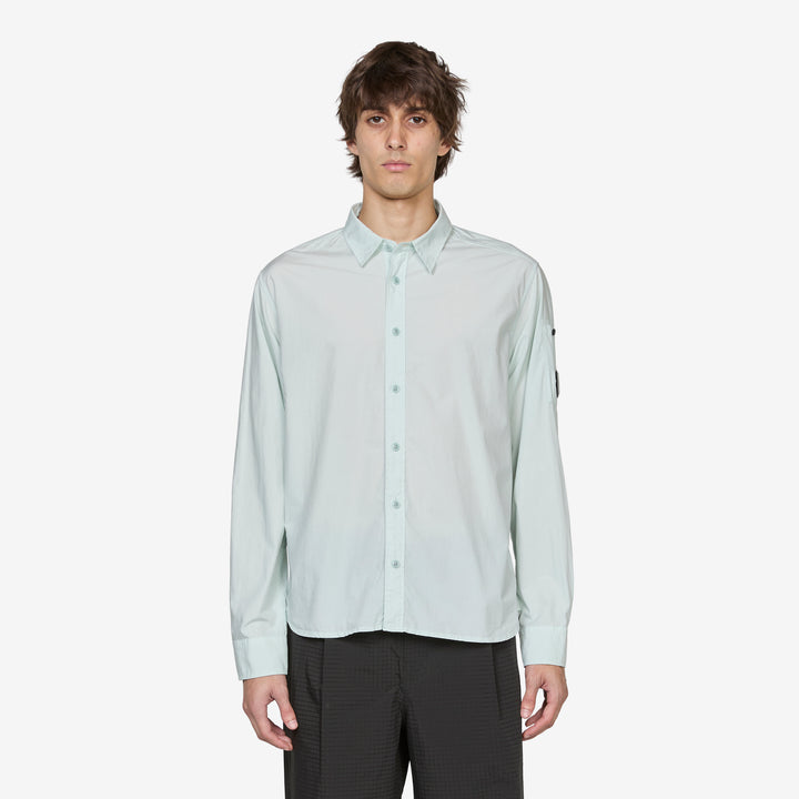 Popeline Longsleeve Lens Button Shirt Misty Blue Front