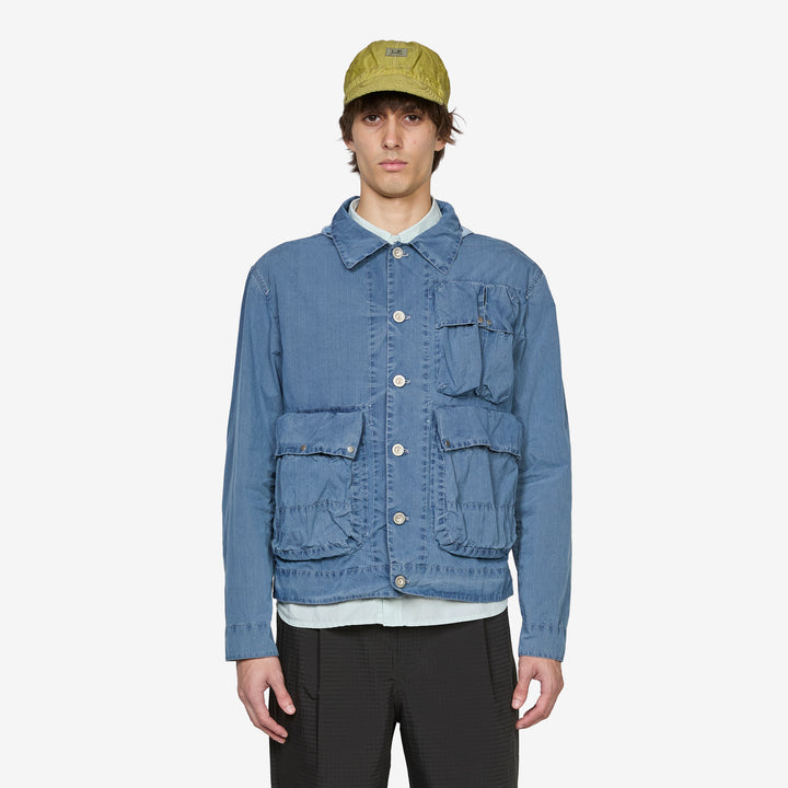 50 Fili Indigo Bleached Goggle Jacket Stone Bleach Front