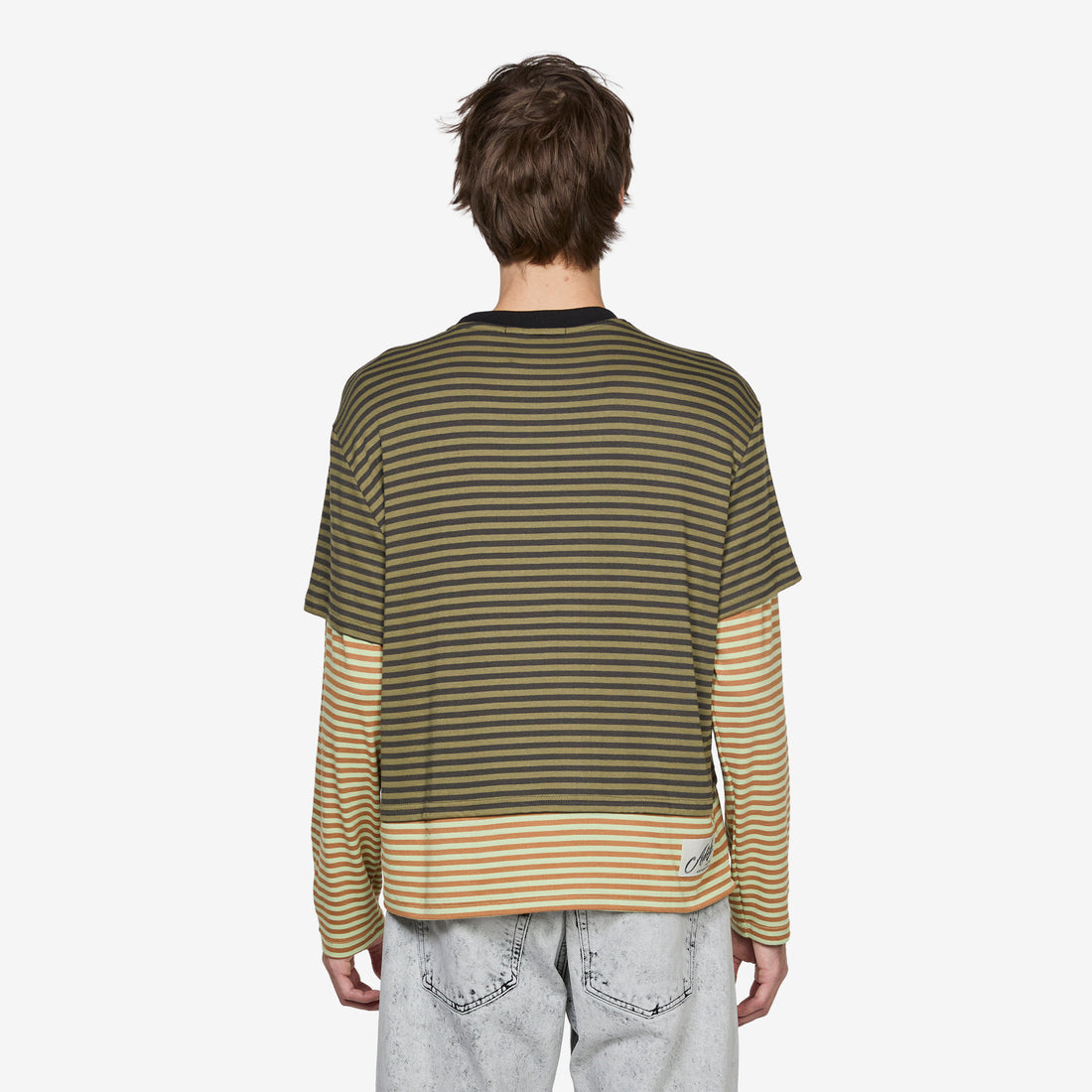 Heart Message Stripe Layered Longsleeve T-Shirt Khaki Tees