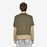 Heart Message Stripe Layered Longsleeve T-Shirt Khaki