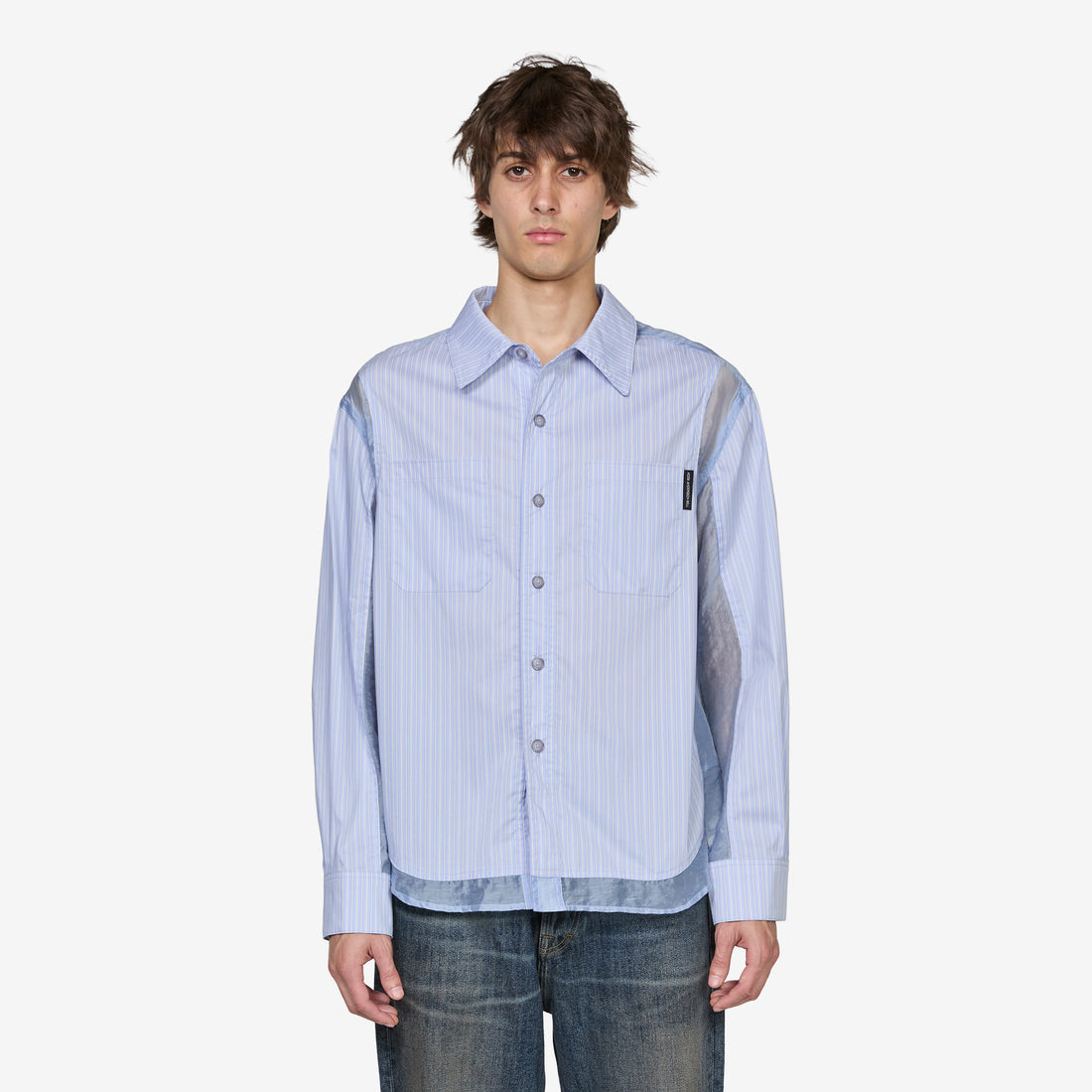 Aprol Organza Panel Shirt Sky Blue Shirts