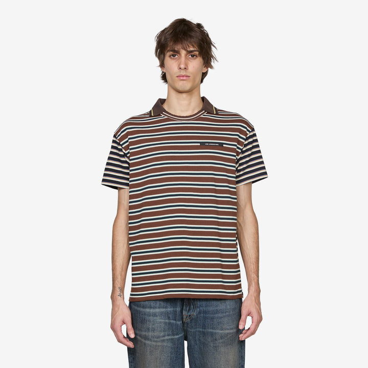 Stripe Layered Collar T-Shirt Brown Front