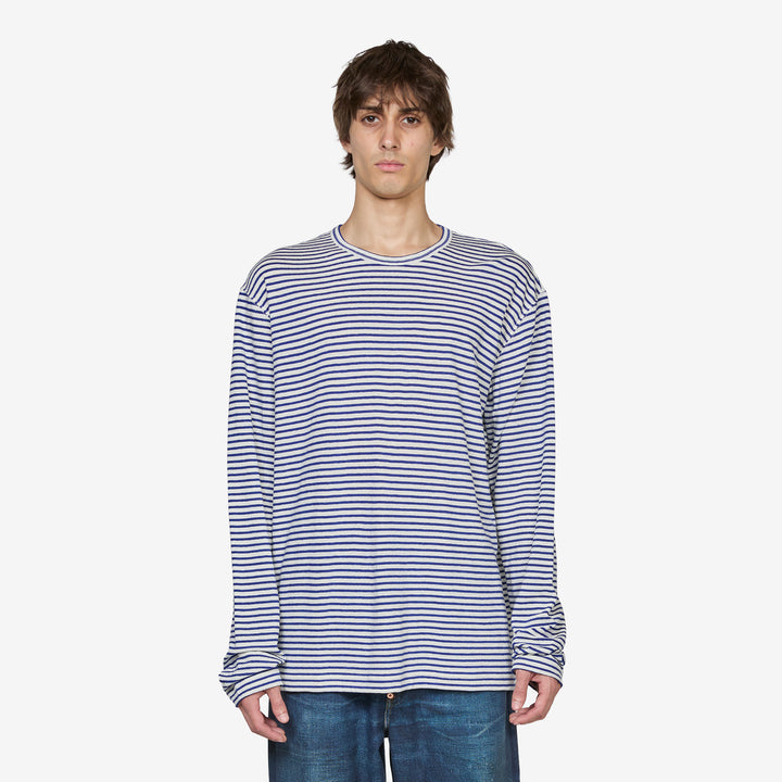 Striped Linen T-Shirt White | Blue Front