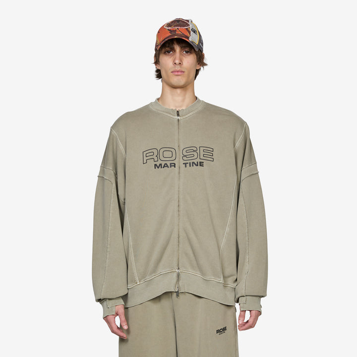 Zip Up Crew Washed Sage Green Front