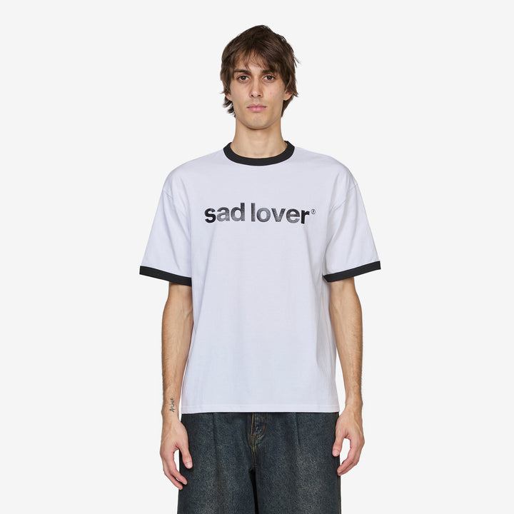 Sad Lover Ringer T-Shirt White | Black Front
