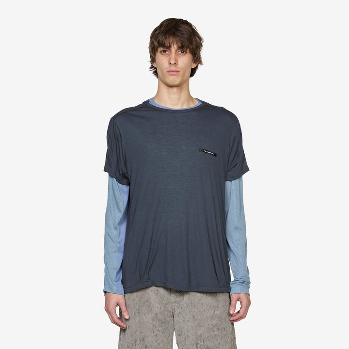 Brad Wool Layered T-Shirt Asphalt | Slate Blue Front