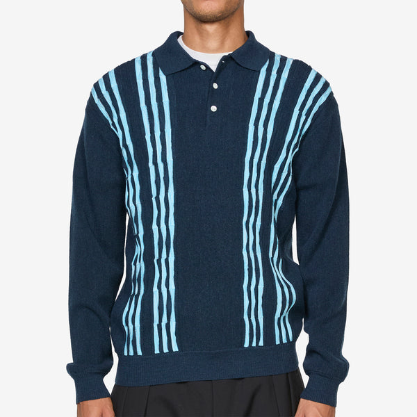Knit Polo Born Stripe 14G Navy Jumpers