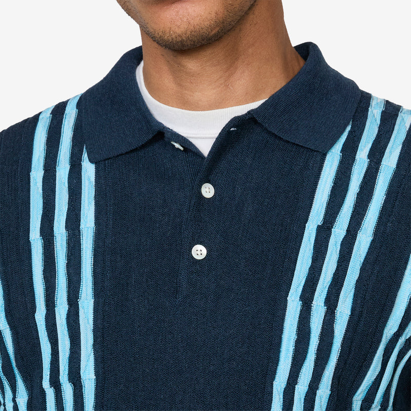 Knit Polo Born Stripe 14G Navy Jumpers