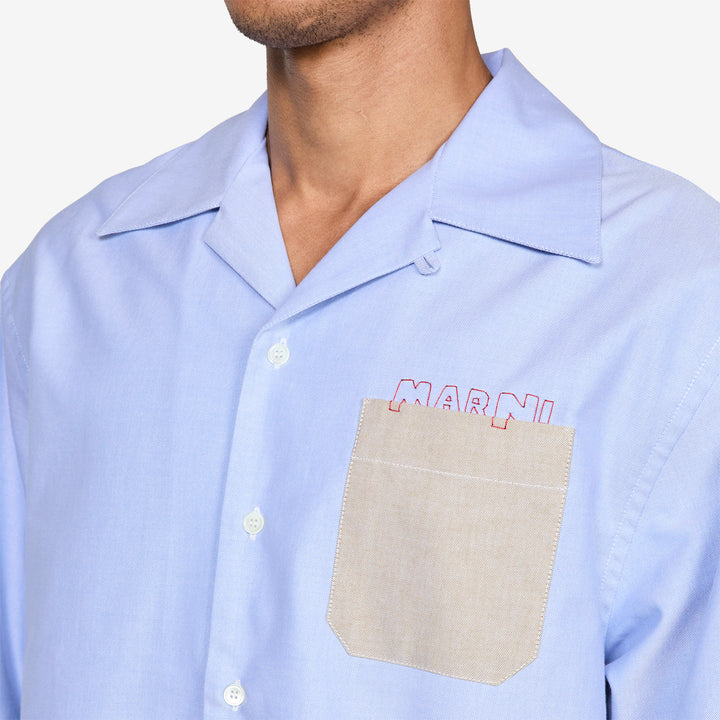 Contrast Pocket Bowling Shirt Sapphire