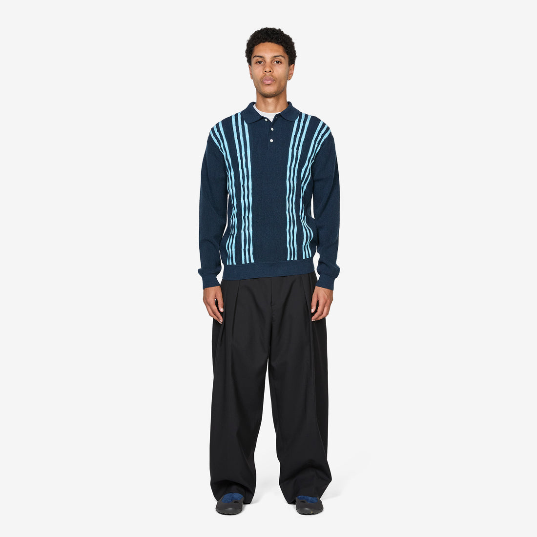 Knit Polo Born Stripe 14G Navy Jumpers