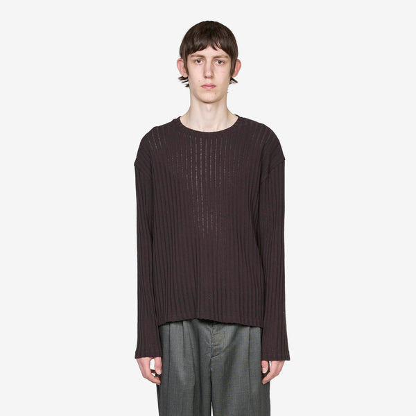 Round Neck Sweater Dark Brown Ajour Stripe Jumpers