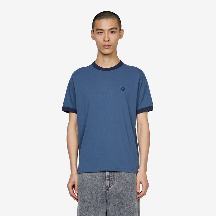 Ringer T-Shirt Grey Blue | Dark Blue Front
