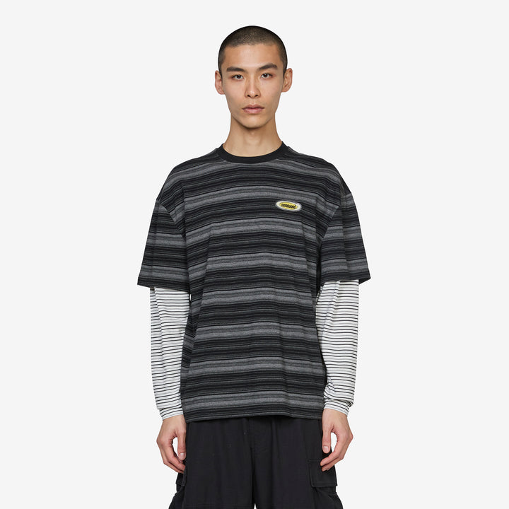 Double Layer Striped T-Shirt Black Front