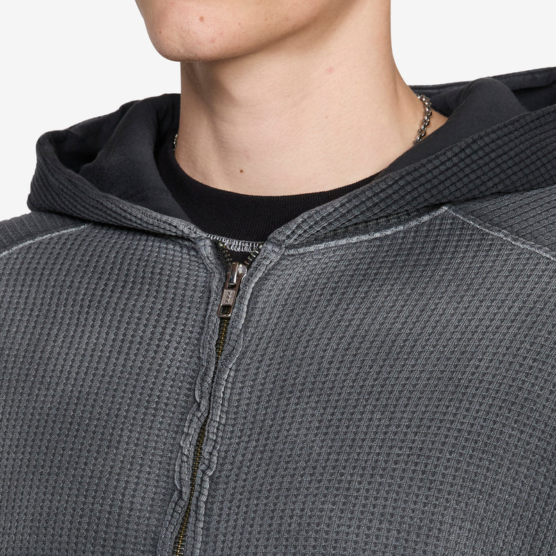 Bee Sun Faded Waffle Zip Up Hoodie Black Jumpers