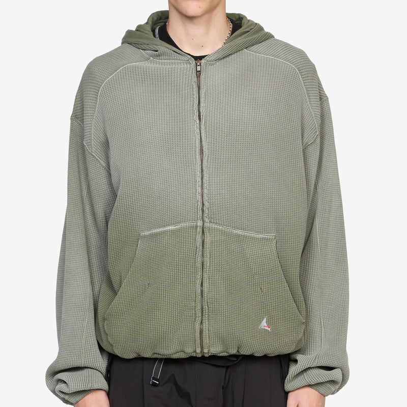 Bee Sun Faded Waffle Zip Up Hoodie Olive Jumpers