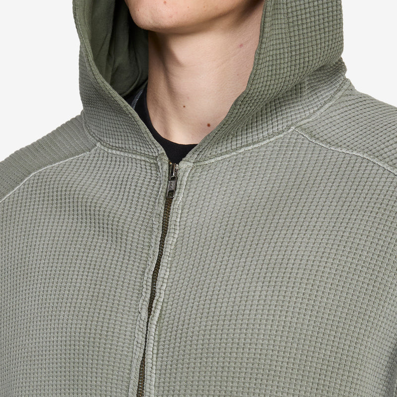 Bee Sun Faded Waffle Zip Up Hoodie Olive Jumpers