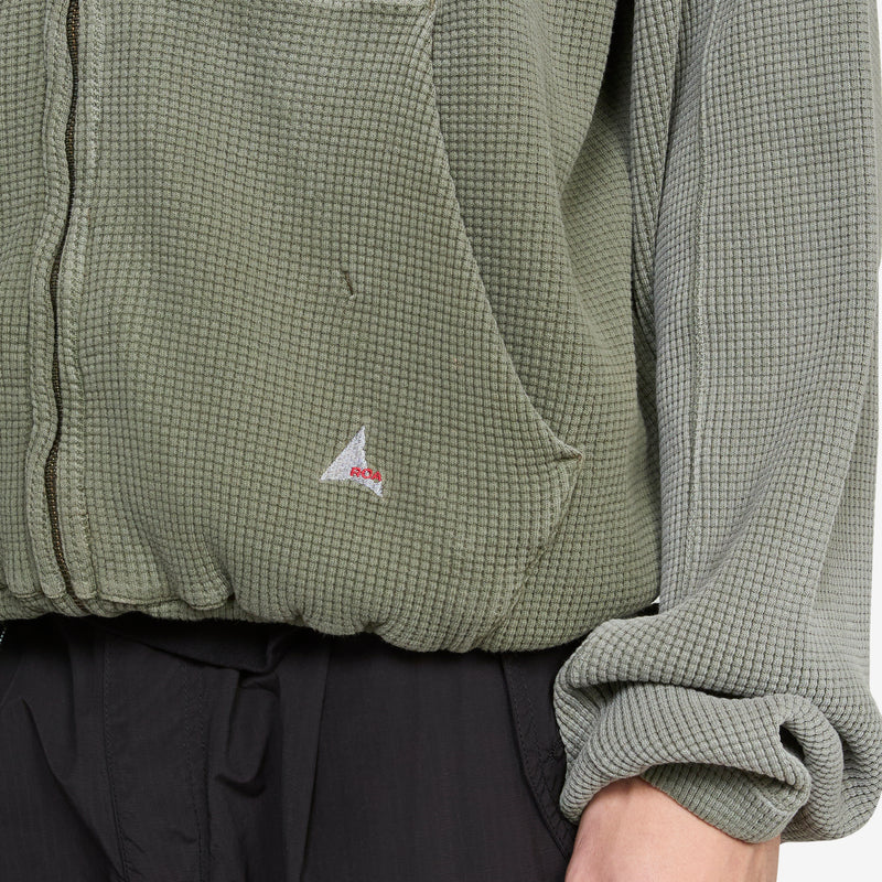 Bee Sun Faded Waffle Zip Up Hoodie Olive Jumpers