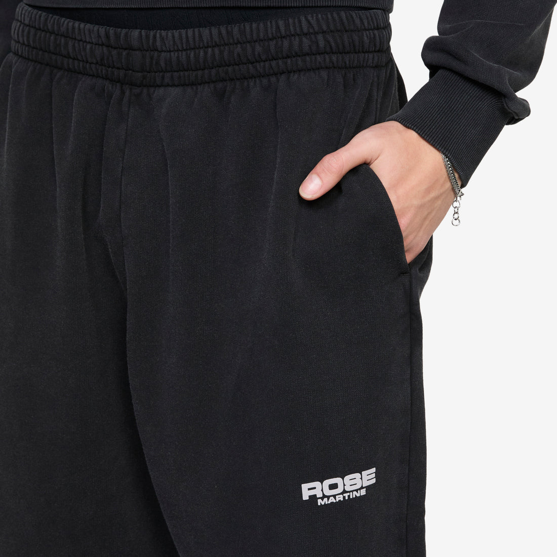 Wide Leg Trackpant Washed Black Pants