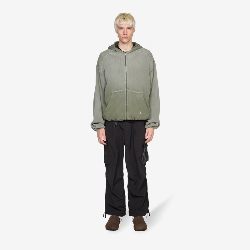 Bee Sun Faded Waffle Zip Up Hoodie Olive Jumpers