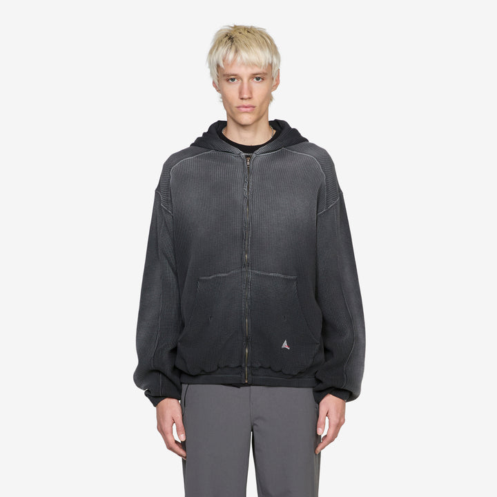 Bee Sun Faded Waffle Zip Up Hoodie Black Front