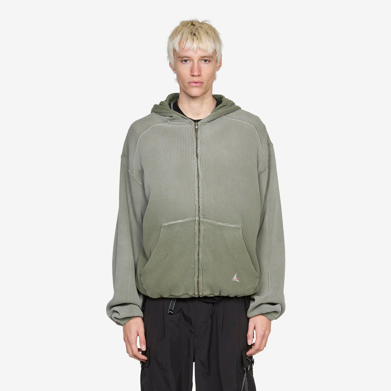 Bee Sun Faded Waffle Zip Up Hoodie Olive Jumpers
