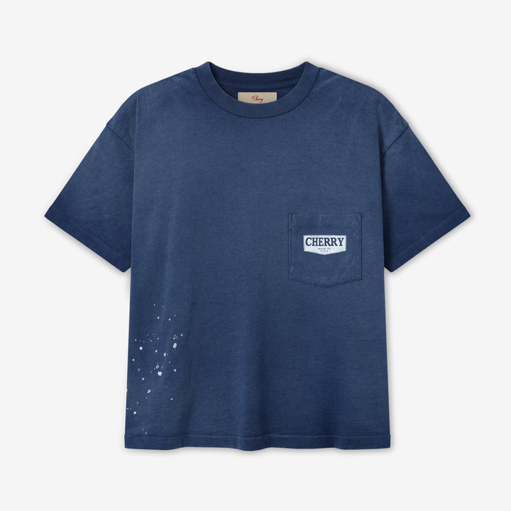 Chevron Boxy Pocket T-Shirt Faded Navy Front
